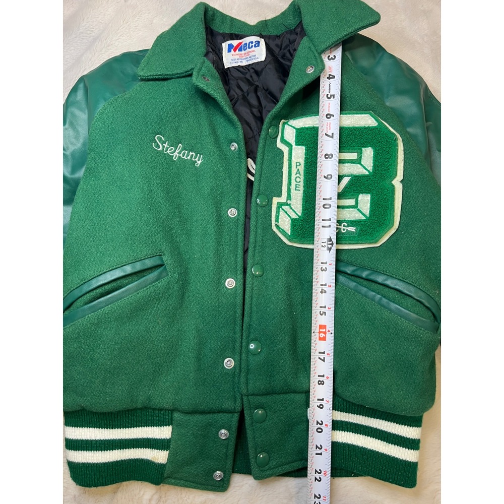 Meca Varsity Letterman Jacket Womens Small Green Gonzalez Stefany Good Vintage - Picture 2 of 9